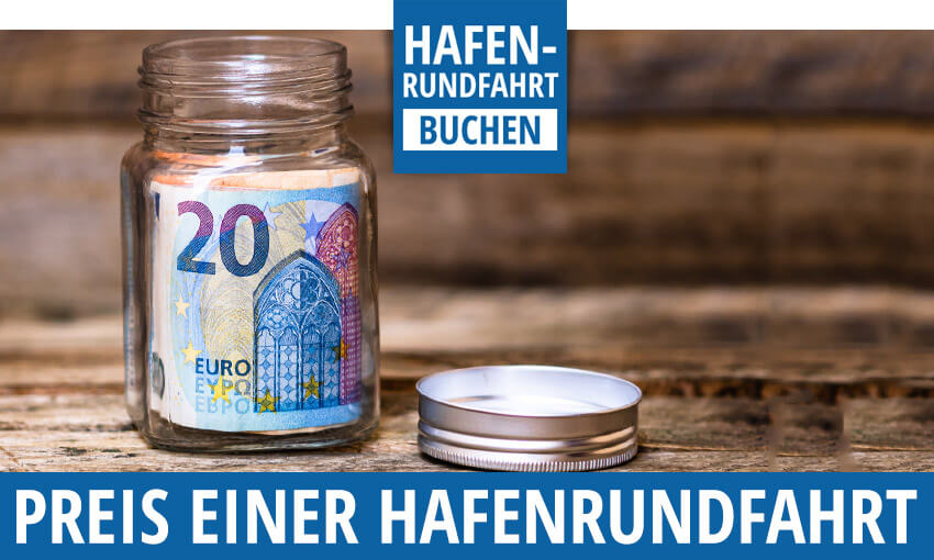 Was kostet eine Hafenrundfahrt im Hamburger Hafen? Geldscheine in einem Glas auf einem Schiff